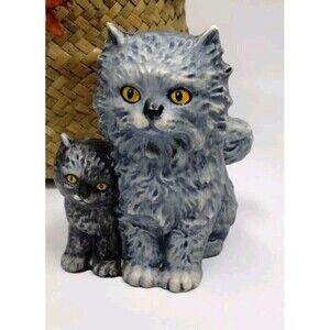 Vtg Cats Figurine Gray Porcelain 1975 GOEBEL Mom Kitten Germany Gift 31-008-12